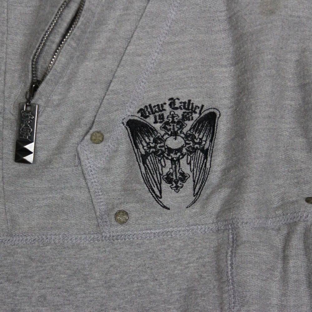 Blaq Label Skull Graphic Zip Up Jacket Womens Medium Gray‎ Punk Rock Biker - Picture 5 of 6